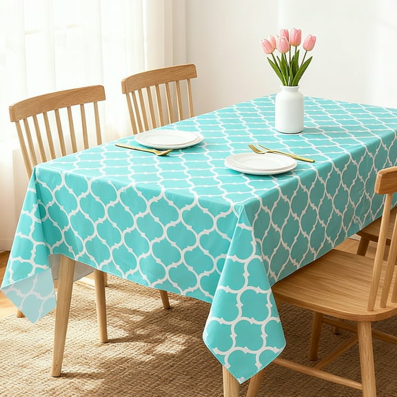 Rectangle Table Cloth, Waterproof Vinyl Tablecloths with Flannel Backing for Rectangle Tables, Wipeable Spillproof Plastic Tablecloth for Dining, Camping, Indoor and Outdoor (60"x84", Green)