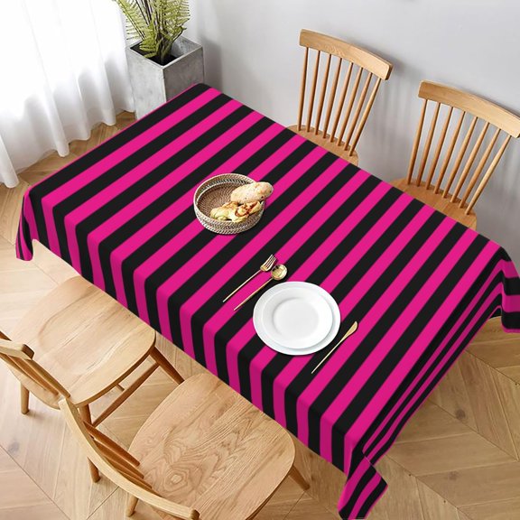 Rectangle Table Cloths, Classic Modern Black and Hot Pink Magenta Striped Oblong Tablecloth Washable Table Cover for Kitchen Dinning Party Tabletop Modern Decoration 60 x 102inch