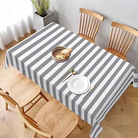 Rectangle Table Cloths, Classic Modern Cool Grey Gray and White Striped Oblong Tablecloth Washable Table Cover for Kitchen Dinning Party Tabletop Modern Decoration 60 x 102inch