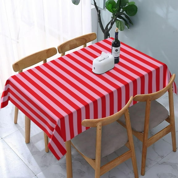 Rectangle Table Cloths, Classic Modern Cute Chic Red and Pink Striped Oblong Tablecloth Washable Table Cover for Kitchen Dinning Party Tabletop Modern Decoration 60 x 84inch