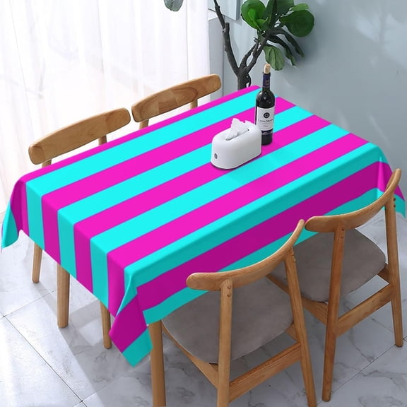 Rectangle Table Cloths, Hot Pink and Turquoise Stripes Oblong Tablecloth Washable Table Cover for Kitchen Dinning Party Tabletop Modern Decoration 60 x 84inch