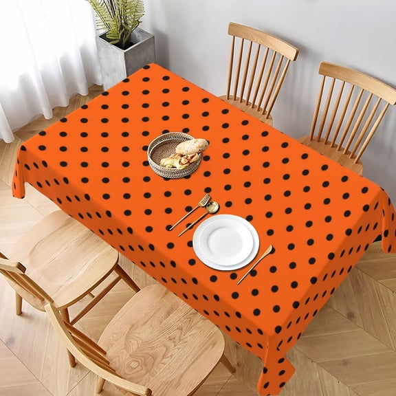 Rectangle Table Cloths, Orange Black Polka Dots Tablecloth Washable Table Cover for Kitchen Dinning Party Tabletop Modern Decoration 60 x 102inch