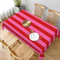 Rectangle Table Cloths, Stripe Red Hot Pink Oblong Tablecloth Washable Table Cover for Kitchen Dinning Party Tabletop Modern Decoration 60 x 102inch