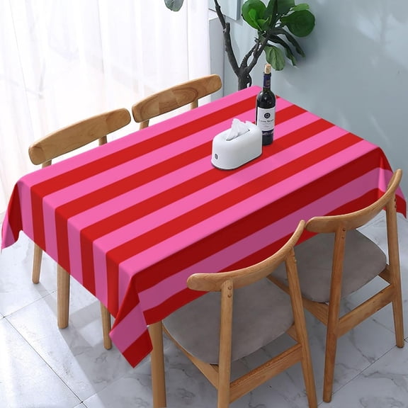 Rectangle Table Cloths, Stripe Red Hot Pink Oblong Tablecloth Washable Table Cover for Kitchen Dinning Party Tabletop Modern Decoration 60 x 84inch