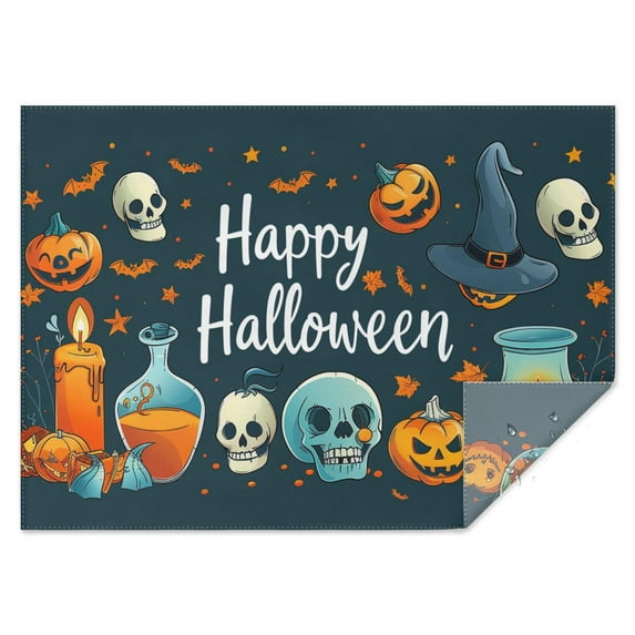 Rectangle Table Cover Happy Halloween Pumpkin Ghost Skull Bat Tablecloth,Decorative Foldable Table Covers for Picnic Party Halloween Fall Thanksgiving Christmas