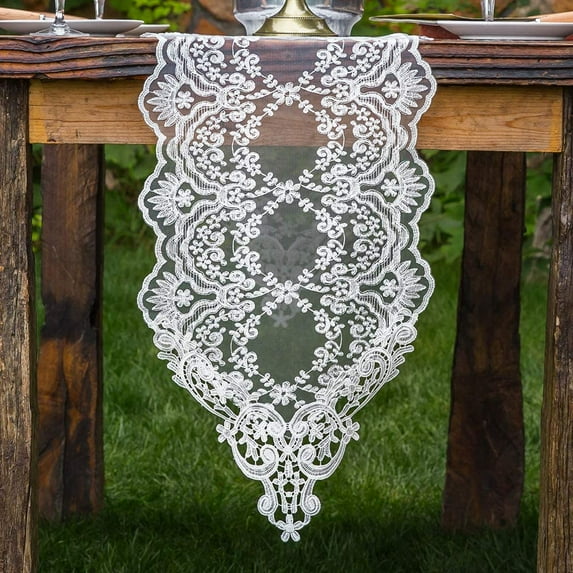 Rectangle Table Runner Lace Macrame Embroidered Table Runners with Exquisite Vintage Shabby Chic for Holiday Wedding Long Dinner Tables (12 x 59 Inch)
