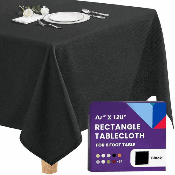 Rectangle Tablecloth 120 x 70 Inches Black Heavy Duty Washable Fabric