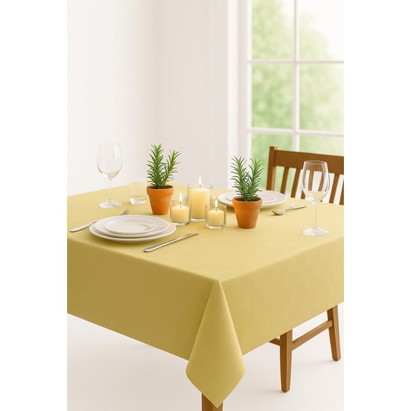 Town & Country Gold Solid Print Polyester Tablecloth, 52 x 70 inches, Fall
