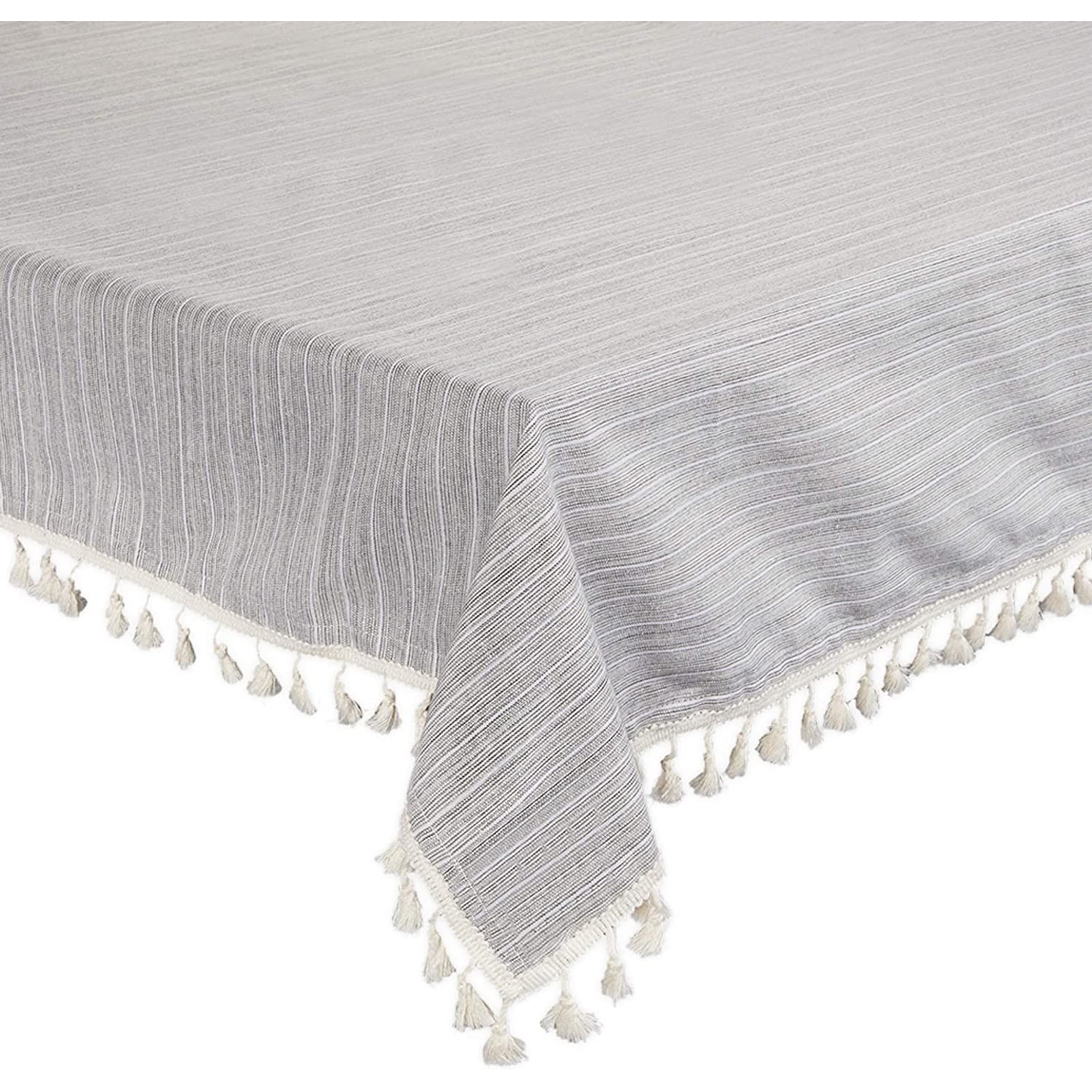 Rectangle Tablecloth 52" x 70", Grey Fabric Linen Table Cover with Tassels, Kitchen Dinning Room