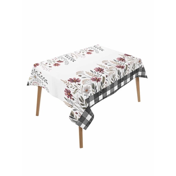 Rectangle Tablecloth 52 x 70 Inches Autumn Wild Flowers Black Waterproof & Stain Resistance Table Cloth Decorative Fabric Table Cover for Dinning/Party/Buffet/Banquet