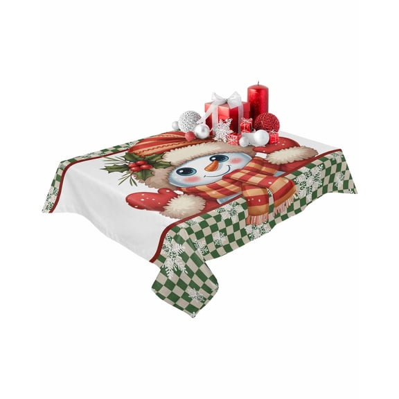 Rectangle Tablecloth 52 x 70 Inches Christmas Cute Cartoon Snowman Waterproof & Stain Resistance Table Cloth Decorative Fabric Table Cover for Dinning/Party/Buffet/Banquet