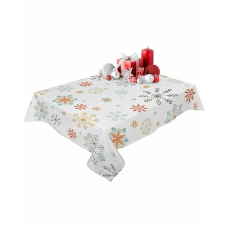 Rectangle Tablecloth 52 x 70 Inches Winter Christmas Colorful Snowflakes Waterproof & Stain Resistance Table Cloth Decorative Fabric Table Cover for Dinning/Party/Buffet/Banquet