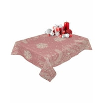 Rectangle Tablecloth 52 x 70 Inches Winter Christmas Snowflakes Leaves Pink Linen Waterproof & Stain Resistance Table Cloth Decorative Fabric Table Cover for Dinning/Party/Buffet/Banquet