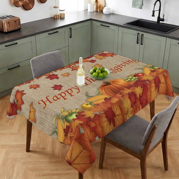 Rectangle Tablecloth-52x70in,Farm Gradient Maple Leaves Waterproof Table Cloth Kitchen Dining Tables Cover for Indoor Outdoor Wedding Holiday Party,Fall Harvest Corn Retro Linen