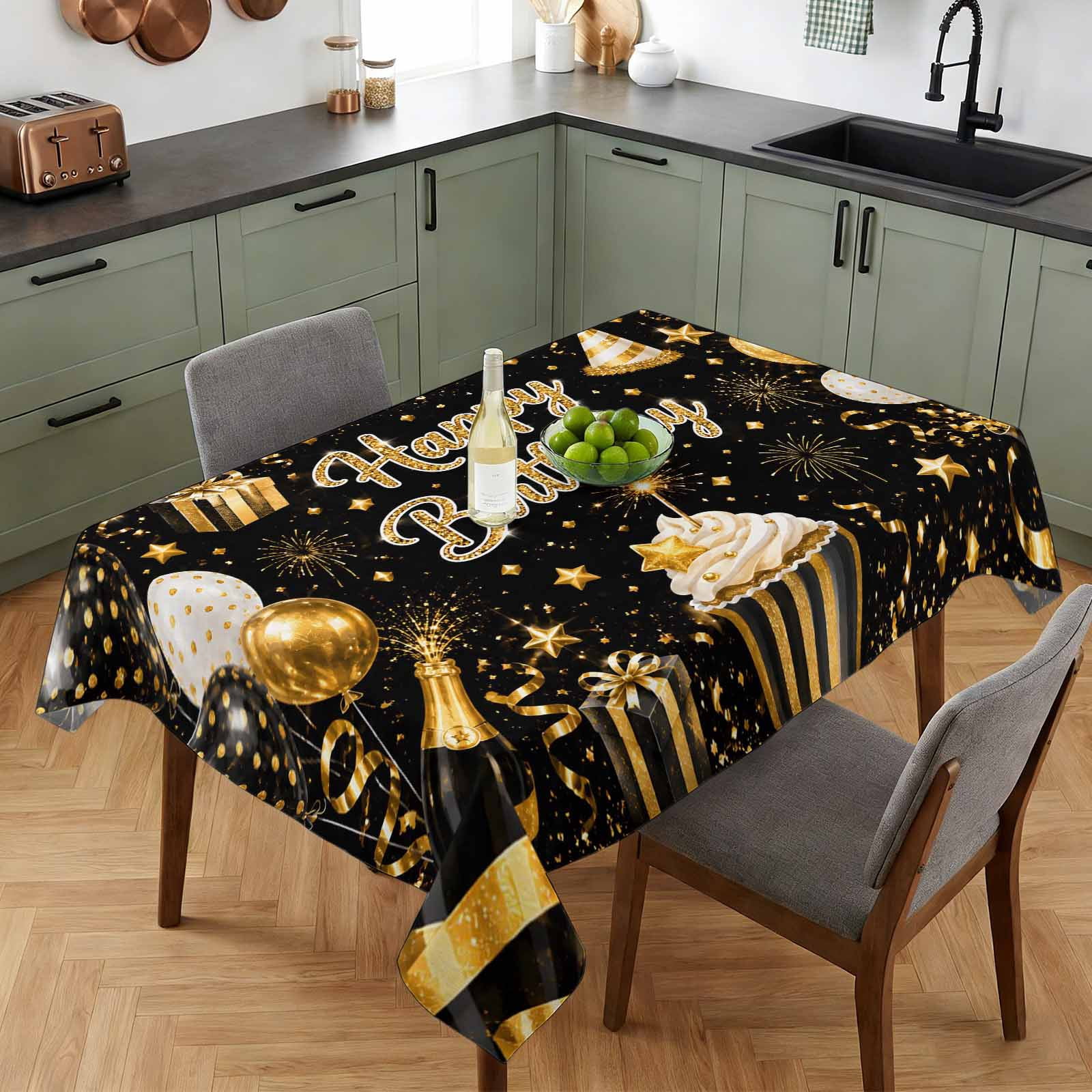 Rectangle Tablecloth-52x70in,Happy Birthday Words Waterproof Table ...