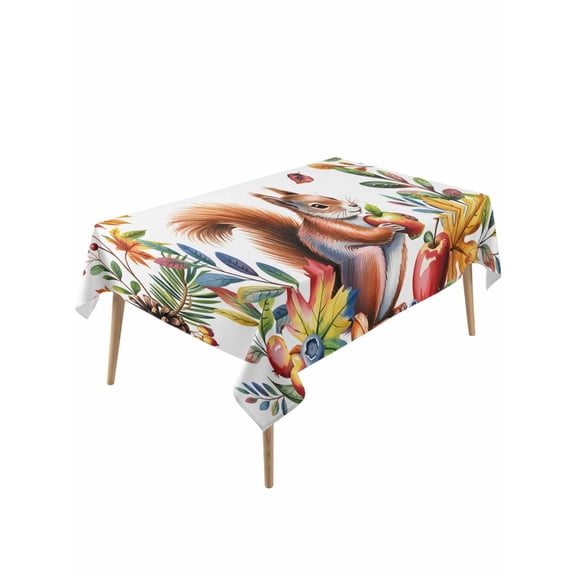 Rectangle Tablecloth 54 x 108 Inches Autumn Thanksgiving Cute Squirrel Waterproof & Stain Resistance Table Cloth Decorative Fabric Table Cover for Dinning/Party/Buffet/Banquet