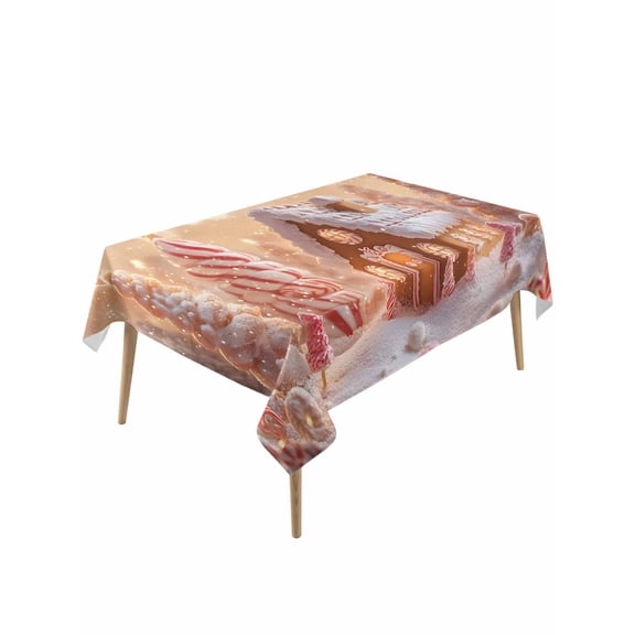 Rectangle Tablecloth 54 x 108 Inches Dreamy Christmas Gingerbread House Candy Xmas Tree Waterproof & Stain Resistance Table Cloth Decorative Fabric Table Cover for Dinning/Party/Buffet/Banquet