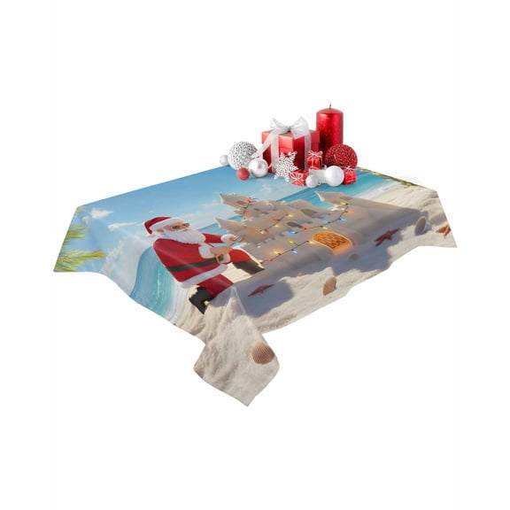 Rectangle Tablecloth 54 x 108 Inches Funny Christmas Santa Claus Beach Waterproof & Stain Resistance Table Cloth Decorative Fabric Table Cover for Dinning/Party/Buffet/Banquet