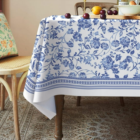 Rectangle Tablecloth - 60 x 102 Inch Blue Floral Rustic Tablecloth Classic French Country Printed Table Cover Farmhouse Decoration, Suitable for Home, Kitchen Dining