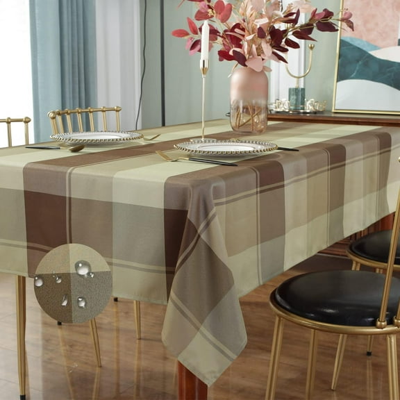 Rectangle Tablecloth 60 x 102 Inch Checkered Table Cloths Spillproof Anti-Shrink Soft and Wrinkle Resistant Decorative Fabric Table Cover for Kitchen Dinning Tabletop Outdoor(Rectangle/Oblong,Taupe)