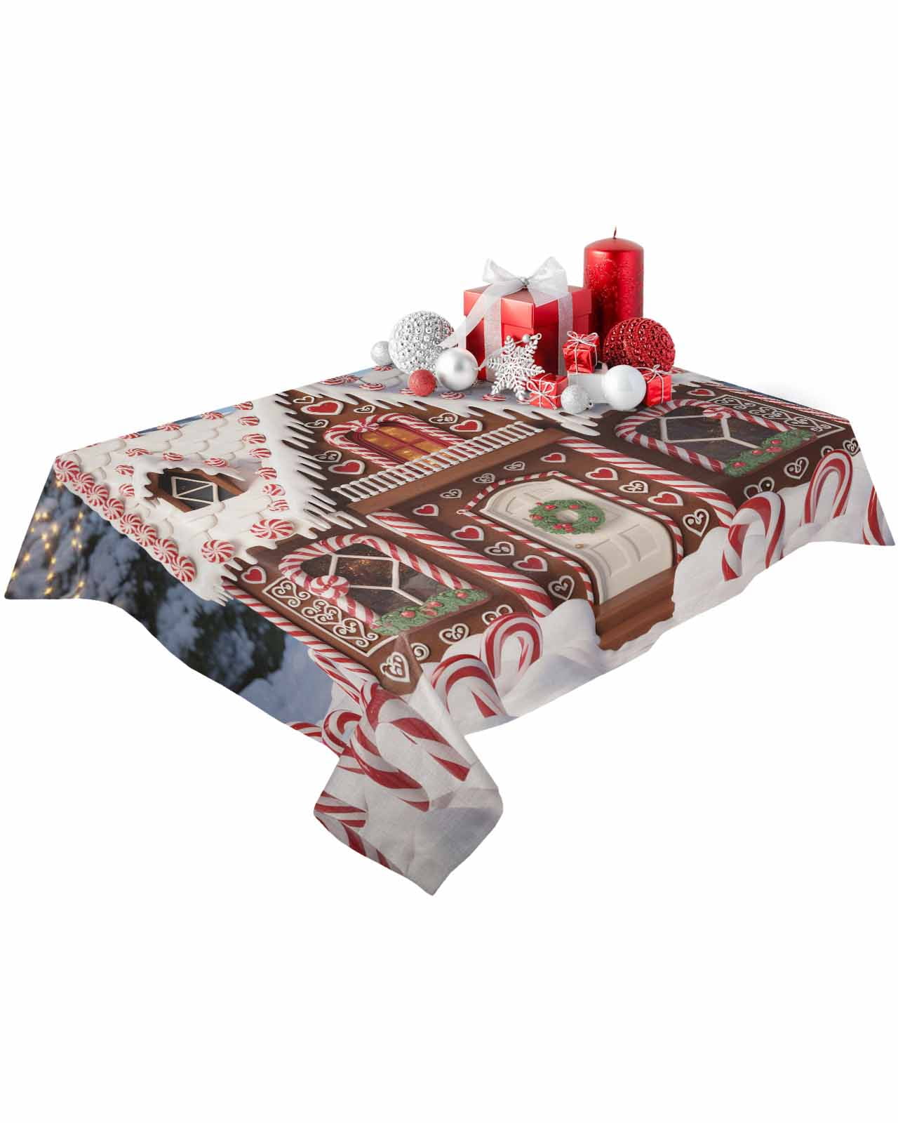 Rectangle Tablecloth 60 x 102 Inches Christmas Gingerbread House Candy ...