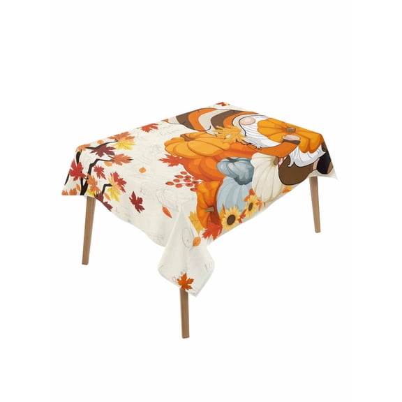 Rectangle Tablecloth 60 x 102 Inches Fall Maple Leaves Gnome Thanksgiving Pumpkins Waterproof & Stain Resistance Table Cloth Decorative Fabric Table Cover for Dinning/Party/Buffet/Banquet