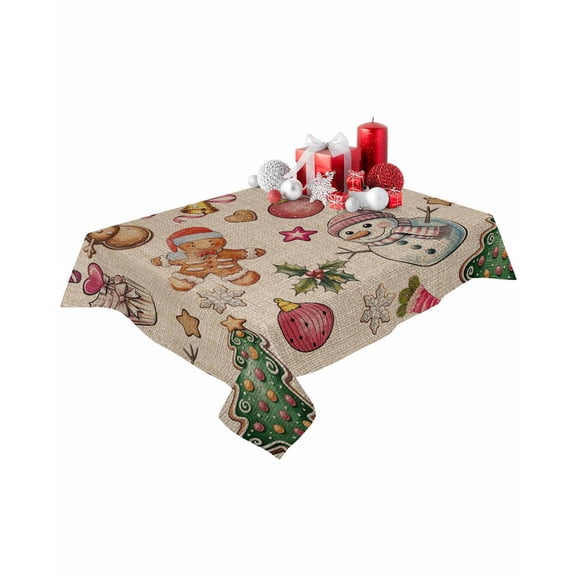 Rectangle Tablecloth 60 x 102 Inches Vintage Christmas Snowman Gingerbread Man Waterproof & Stain Resistance Table Cloth Decorative Fabric Table Cover for Dinning/Party/Buffet/Banquet