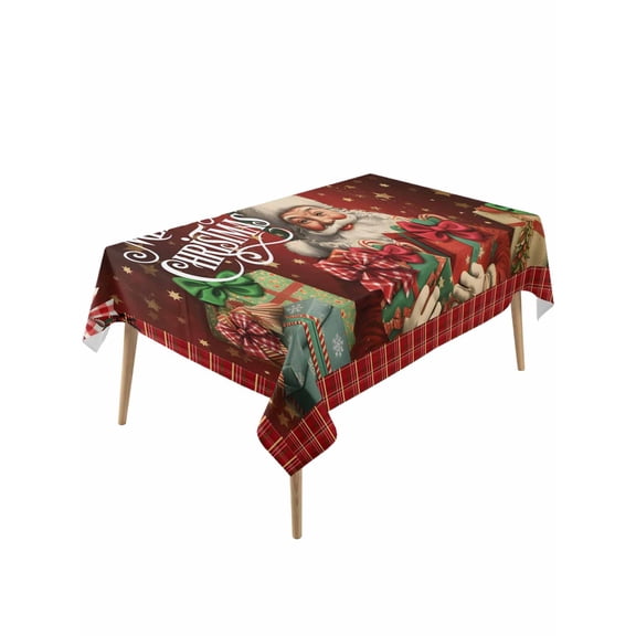Rectangle Tablecloth 60 x 120 Inches Christmas Vintage Santa Claus Gift Waterproof & Stain Resistance Table Cloth Decorative Fabric Table Cover for Dinning/Party/Buffet/Banquet
