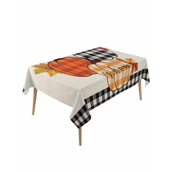 Rectangle Tablecloth 60 x 120 Inches Fall Thanksgiving Pumpkins Plaid Waterproof & Stain Resistance Table Cloth Decorative Fabric Table Cover for Dinning/Party/Buffet/Banquet