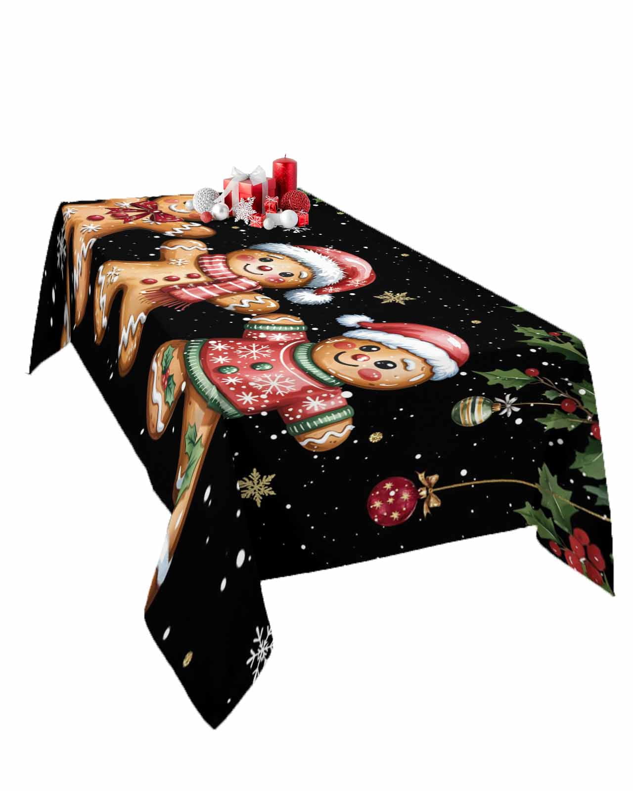 Rectangle Tablecloth 60 x 120 Inches Gingerbread Man Christmas Balls ...