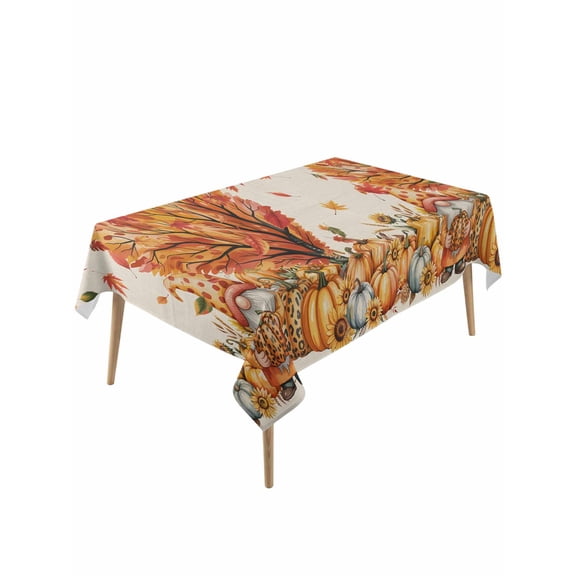 Rectangle Tablecloth 60 x 120 Inches Gnome Fall Thanksgiving Pumpkins Maple Tree Waterproof & Stain Resistance Table Cloth Decorative Fabric Table Cover for Dinning/Party/Buffet/Banquet