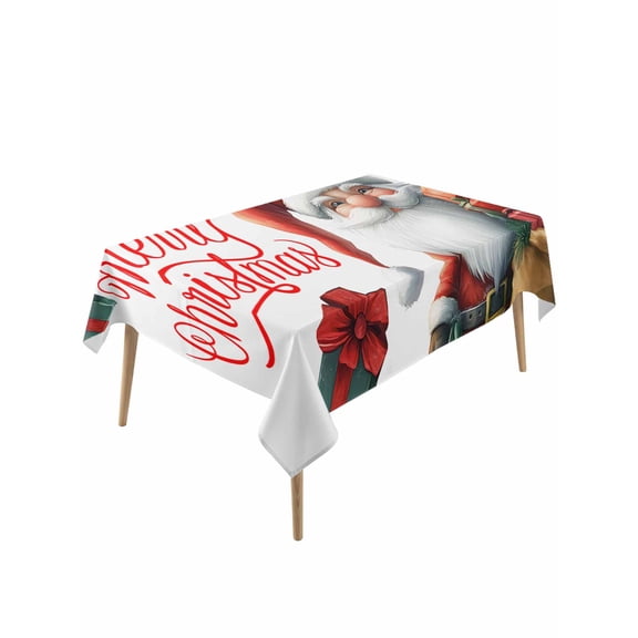 Rectangle Tablecloth 60 x 120 Inches Merry Christmas Red Gnome with Present Boxes White Waterproof & Stain Resistance Table Cloth Decorative Fabric Table Cover for Dinning/Party/Buffet/Banquet