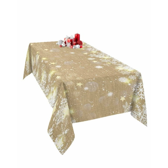 Rectangle Tablecloth 60 x 120 Inches Winter Christmas Snowflakes Linen Waterproof & Stain Resistance Table Cloth Decorative Fabric Table Cover for Dinning/Party/Buffet/Banquet