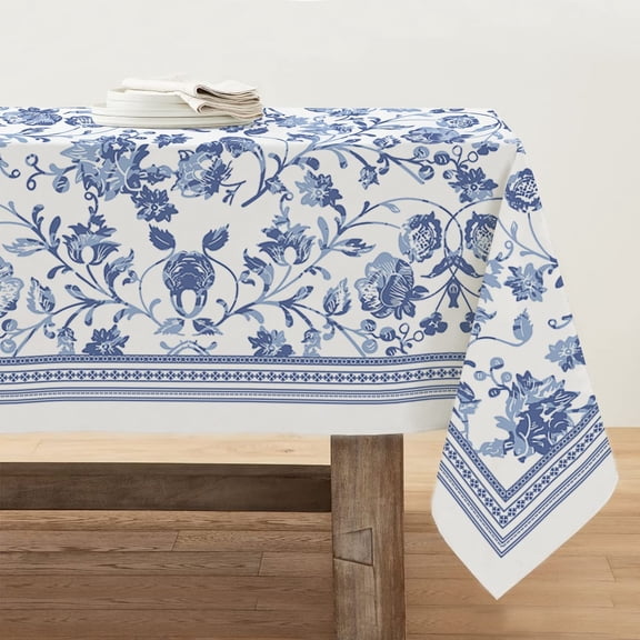 Rectangle Tablecloth - 60 x 84 Inch Blue Floral Rustic Tablecloth Classic French Village Printed Fabric Table Cover Farmhouse Decoration,Suitable for Restaurants, Kitchen,Indoor and Outdoor Dining