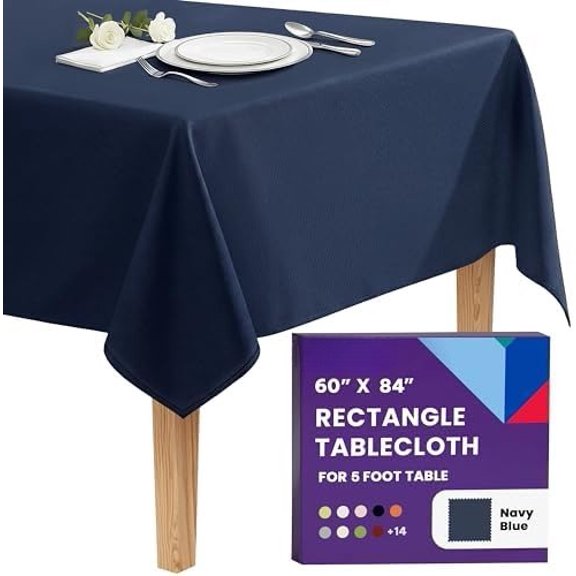 Rectangle Tablecloth - 60 x 84 Inch Navy Blue Table Cloth for 5 Foot Rectangle Tables - Heavy Duty Washable Fabric - for Holiday Party, Dinner, Weddings, Baby Shower & Events