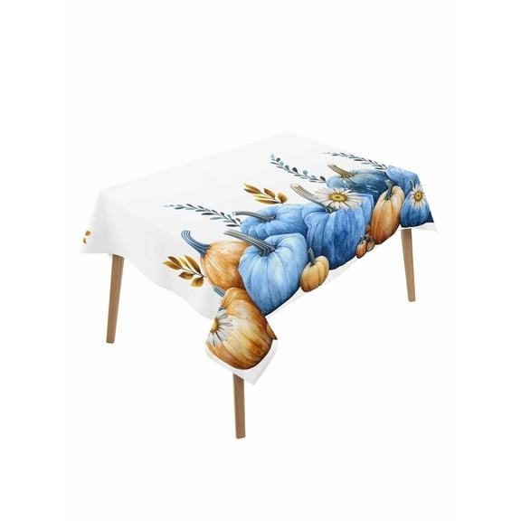 Rectangle Tablecloth 60 x 84 Inches Autumn Thanksgiving Pumpkin Daisy Waterproof & Stain Resistance Table Cloth Decorative Fabric Table Cover for Dinning/Party/Buffet/Banquet