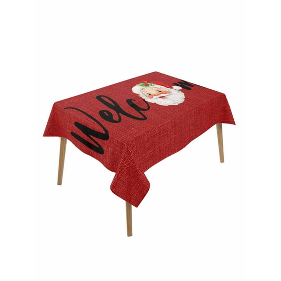 Rectangle Tablecloth 60 x 84 Inches Welcome Christmas Santa Claus Red Waterproof & Stain Resistance Table Cloth Decorative Fabric Table Cover for Dinning/Party/Buffet/Banquet