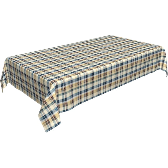 Rectangle Tablecloth 60x102 Inch, Blue Gold Plaid Tablecloths Rectangular Durable Tabletop Covers Farmhouse Table Cover for Dining, Party, Buffet, Wedding