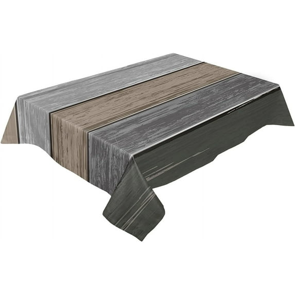 Rectangle Tablecloth 60x102inch, Farmhouse Wood Grain, Vinyl Table Covers Waterproof Oilcloth Table Cloth Linens, Farmhouse Tablecloths for Outdoor Dining Wedding Party Camping, Brown Grey Ombre