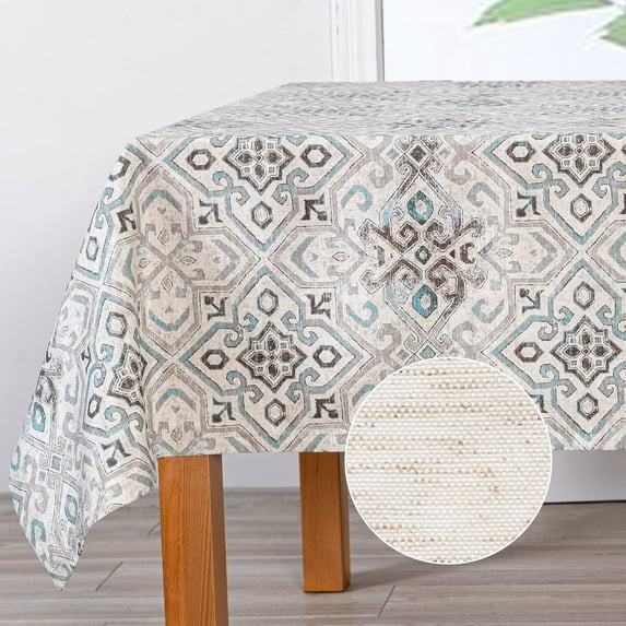 Rectangle Tablecloth 60x120 Inches -Linen Farmhouse Geometric Patterned Tablecloth Waterproof Decorative Washable Fabric Table Cloth for Kitchen Dining Moroccan Tablecloth,Grey