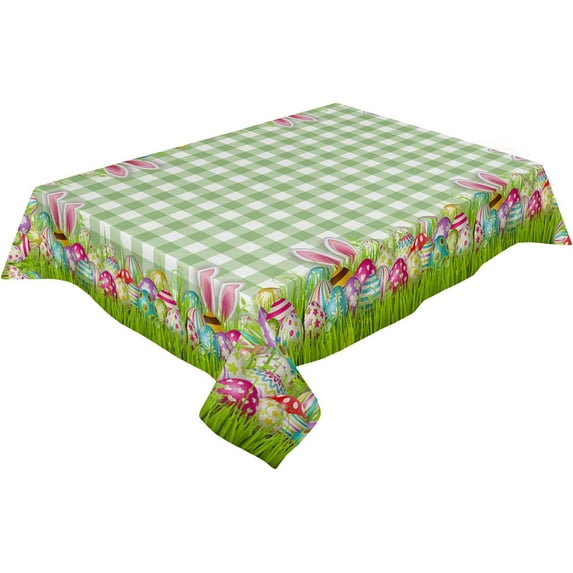 Rectangle Tablecloth 60x120inch,Easter Egg Bunny Ears,Vinyl Table Covers Waterproof Oilcloth Table Cloth Linens,Decorative Farmhouse Tablecloths for Outdoor Dining Wedding Party Camping,Buffalo Plaid