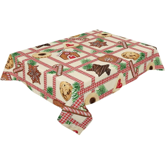 Rectangle Tablecloth 60x120inch, Merry Christmas Gingerbread Man, Vinyl Table Covers Waterproof Oilcloth Table Cloth Linens, Tablecloths for Outdoor Dining Party, Watercolor Stripes Plaid
