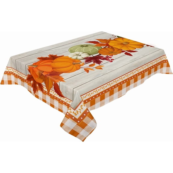 Rectangle Tablecloth 60x120inch,Thanksgiving Fall Pumpkins, Vinyl Table Covers Waterproof Oilcloth Table Cloth Linens, Tablecloths for Outdoor Dining Wedding Party Camping,Buffalo Checked Wood