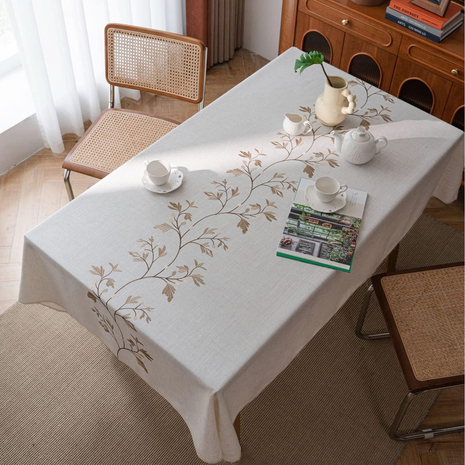 Rectangle Tablecloth 60x84 inch Tablecloths Cotton Linen Waterproof Wrinkle Free Table Cover for