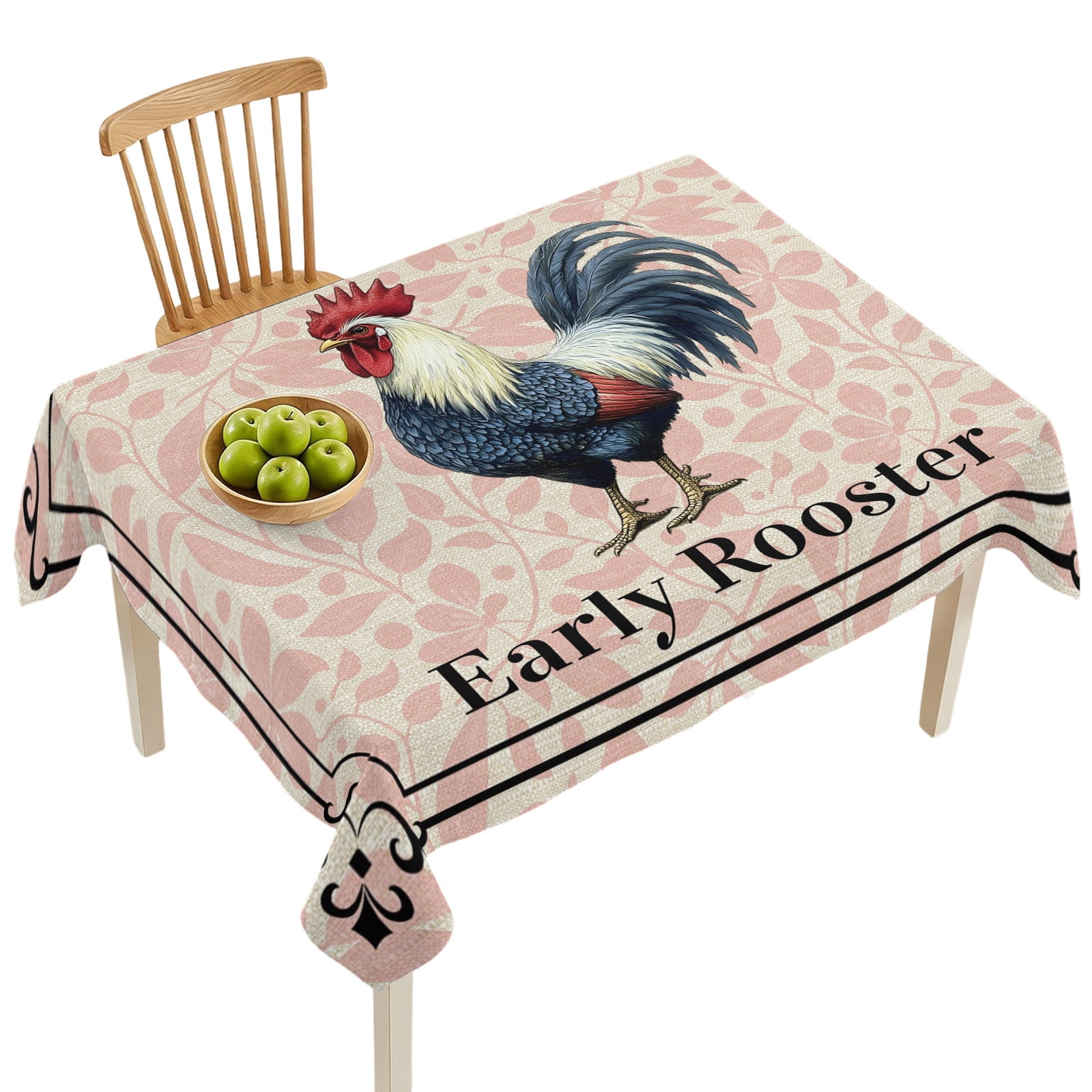 Rectangle Tablecloth-60x84in,Farm Chicken Rooster on Vintage Linen ...