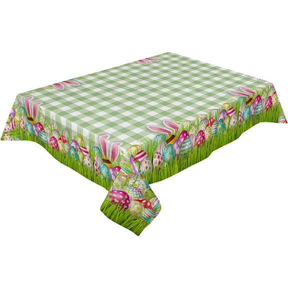 Rectangle Tablecloth 60x84inch,Easter Egg Bunny Ears,Vinyl Table Covers Waterproof Oilcloth Table Cloth Linens,Decorative Farmhouse Tablecloths for Outdoor Dining Wedding Party Camping,Buffalo Plaid