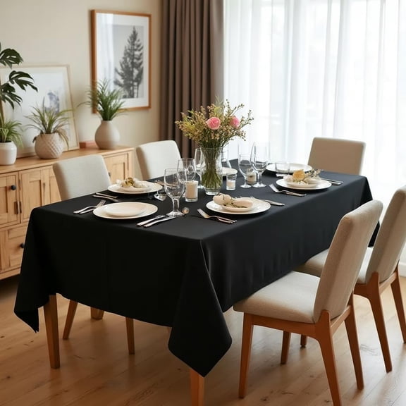 Rectangle Tablecloth - 70 x 120 Inch - Stain and Wrinkle Resistant Washable Polyester Table Cloth, Decorative Fabric Table Cover for Dining Tables, Buffet Parties and Camping, Black
