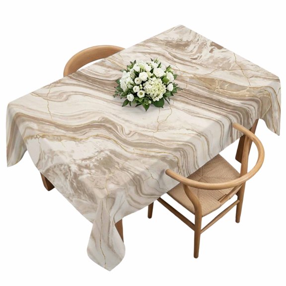 Rectangle Tablecloth, Abstract Beige Stripes Waterproof Table Cloth 60x120 in Natural Marble Stone Texture Washable Spillproof Table Cover for Kitchen Dining Party Decor Outdoor Camping