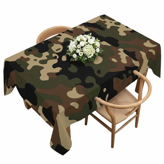 Rectangle Tablecloth, Abstract Camouflages Texture Waterproof Table Cloth 60x120 in Retro Camo Pattern Washable Spillproof Table Cover for Kitchen Dining Party Decor Outdoor Camping