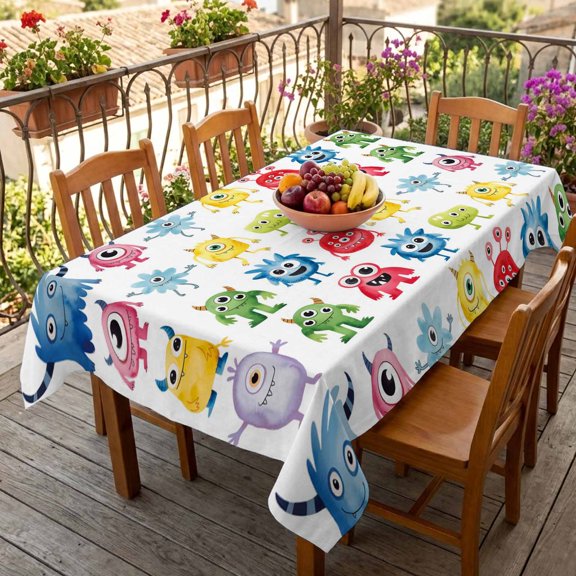 Rectangle Tablecloth,Abstract Cartoon Monsters Waterproof Oil-Proof Table Cloth Kitchen Dining Tables Cover for Indoor Outdoor Wedding Holiday Party Decor,Seamless Colorful Cute Alien